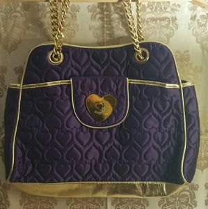 Betsey Johnson XL purple heart quilted tote